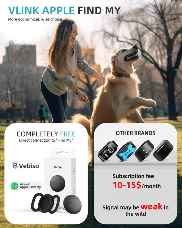 GPS Tracker for Dogs & Cats Apple Find My No Fee Anti-Lost Pet Finder Tag