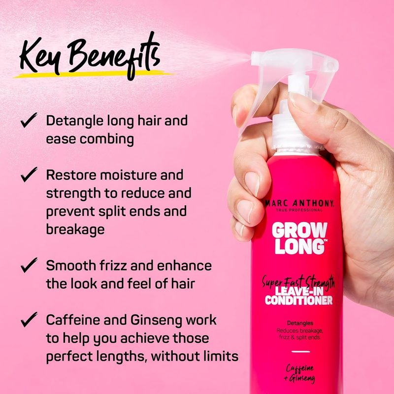Marc Anthony Leave-In Conditioner Spray & Detangler, Grow Long Biotin - Anti-Frizz Deep Conditioner For Split Ends & Breakage - Vitamin E, Caffeine & Ginseng for Curly, Dry & Damaged Hair : Beauty & Personal Care