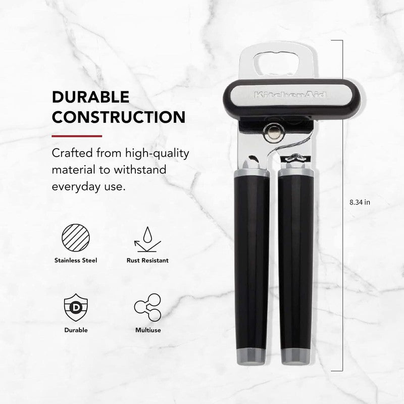 KitchenAid Classic Multifunction Can Opener and Bottle Opener Easy to Use, Razor Sharp Stainless Steel Cutting Wheel, Soft Ergonomic Handles, Black : Home & Kitchen