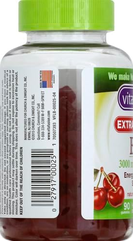 vitafusion Extra Strength Vitamin B12 Gummy Vitamins for Energy Metabolism Support and Nervous System Health Support, Cherry Flavored, America’s Number 1 Gummy Vitamin Brand, 45 Day Supply, 90 Count : Health & Household