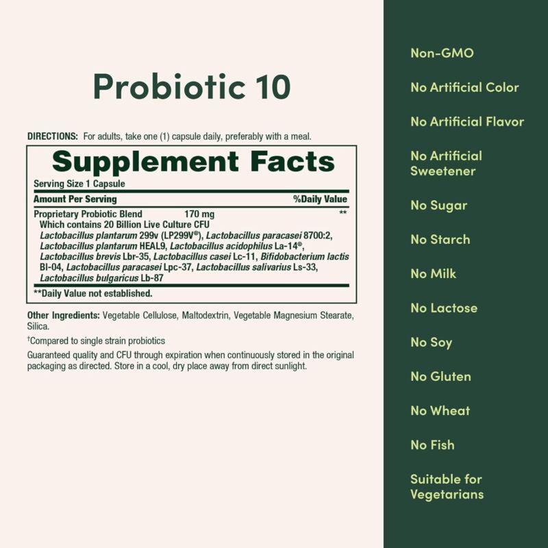 Nature's Bounty Probiotic 10 Daily Probiotic Supplement for Digestive, Immune, and Upper Respiratory Support, Ultra Strength, 30 Capsules 1 Pack : Health & Household