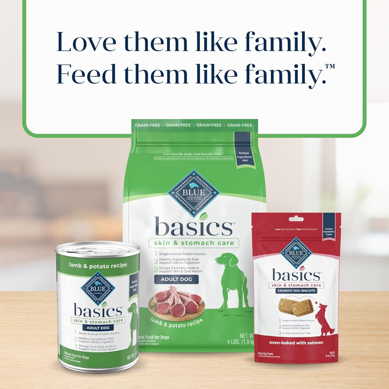 Blue Buffalo Basics Adult Grain-Free Dry Dog Food for Skin & Stomach Care, Limited Ingredient Diet, Made in the USA with Natural Ingredients, Lamb & Potato Recipe, 4-lb. Bag : Pet Supplies