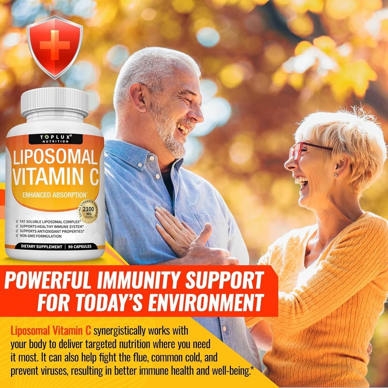 Liposomal Vitamin C 2100mg High Absorption Fat Soluble VIT C - Immune Support Collagen Booster Immunity Defense & Powerful Antioxidant, MCT Oil & Sunflower Lecithin, Acsorbic Acid, Vegan Non-GMO : Health & Household
