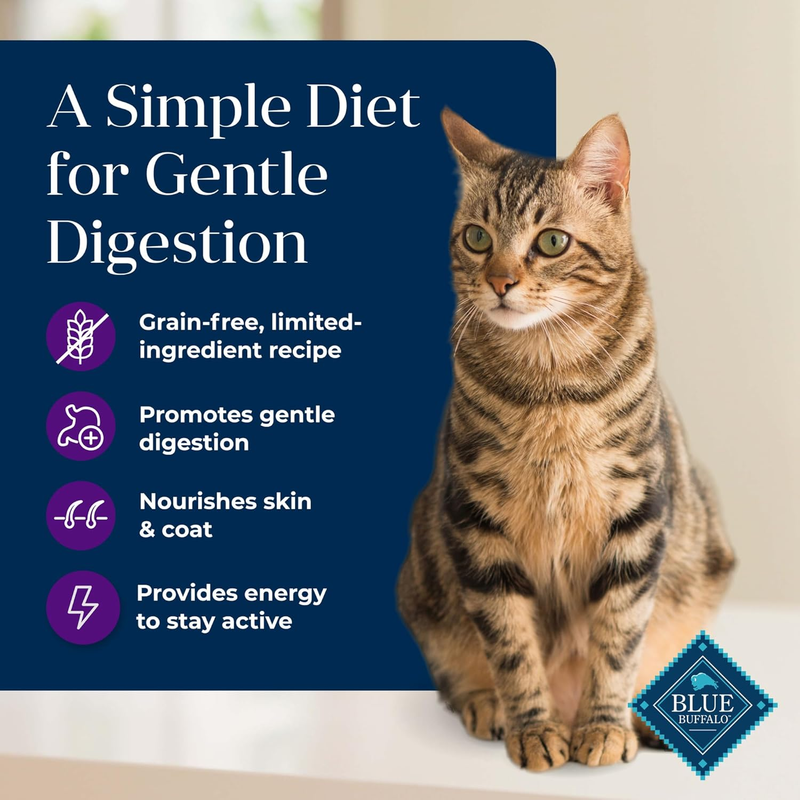 Blue Buffalo Basics Grain-Free Dry Cat Food, Skin & Stomach Care, Limited Ingredient Diet for Indoor Cats, Turkey & Potato Recipe, 11-lb. Bag