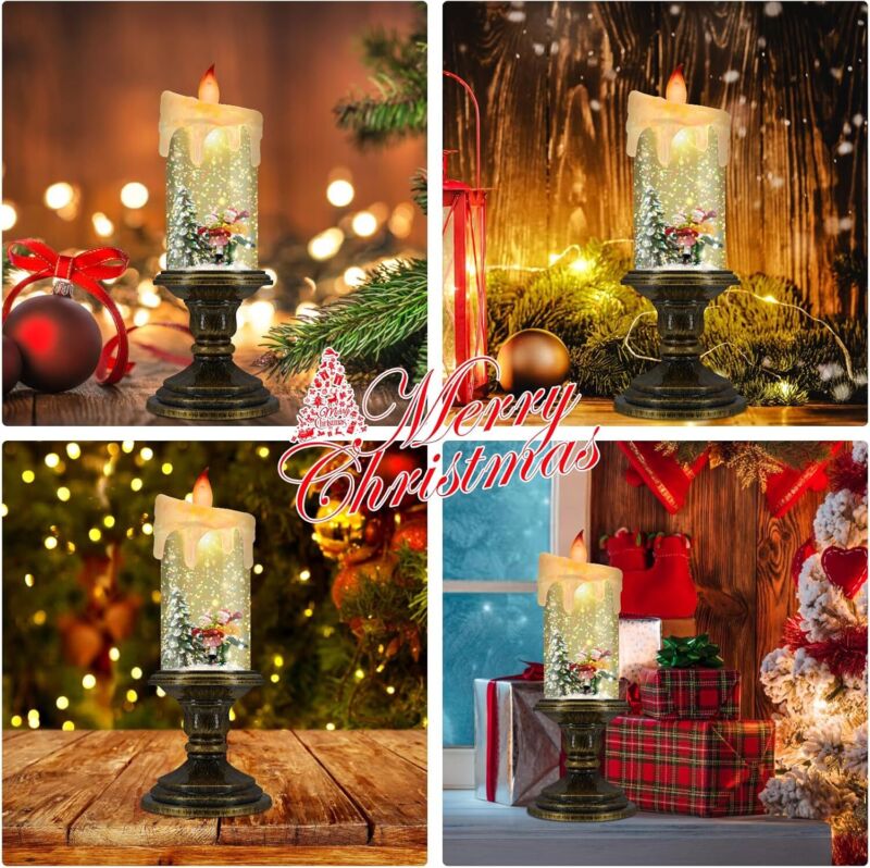 AOMIL Christmas Flameless Candles, Flickering LED Candles with Timer, Snow Globe Candle Lights for Christmas Decorations : Home & Kitchen