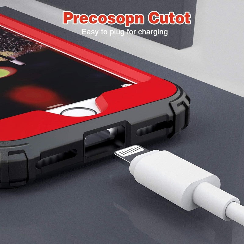 IDweel for iPhone SE 2020 Case with Screen Protector,Case for iPhone SE 2022, Sturdy 3 in 1 Shock Absorption Slim Fit Heavy Duty Hard PC Cover Soft Silicone Bumper Full Body Case,Red : Cell Phones & Accessories