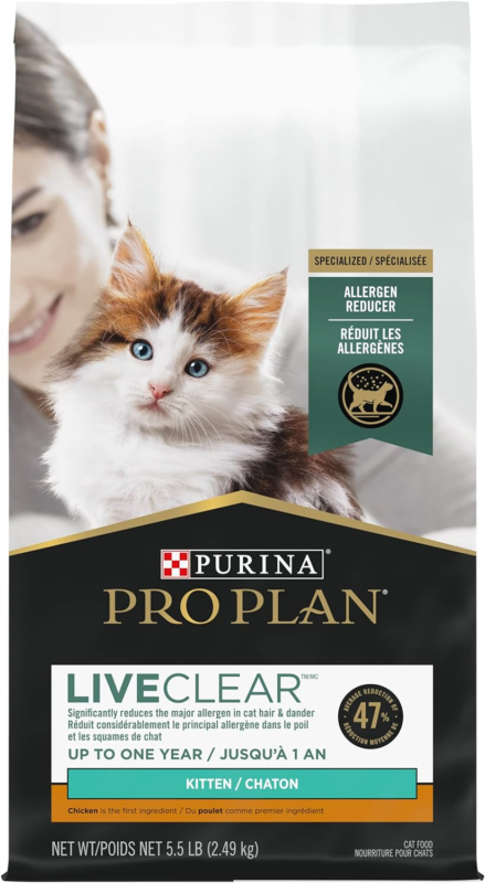 Purina Pro Plan LiveClear Dry cat Food for Kittens Cat Allergen Reducer Chicken and Rice Formula - 5.5 lb. Bag : Pet Supplies