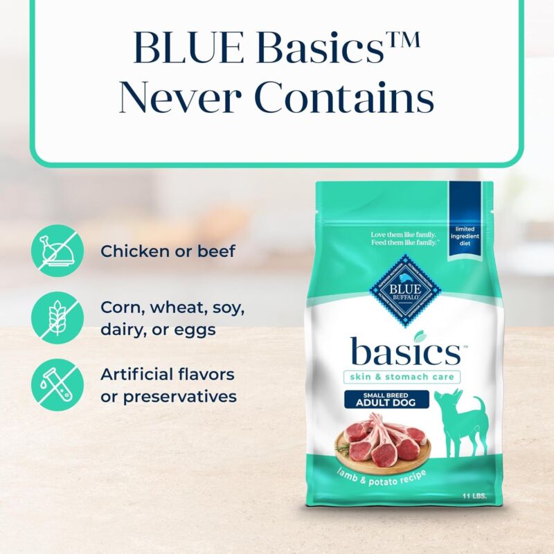 Blue Buffalo Basics Grain-Free Dry Dog Food for Small Breed Adult Dogs, Limited Ingredient Diet, Lamb Recipe, 11-lb. Bag : Pet Supplies
