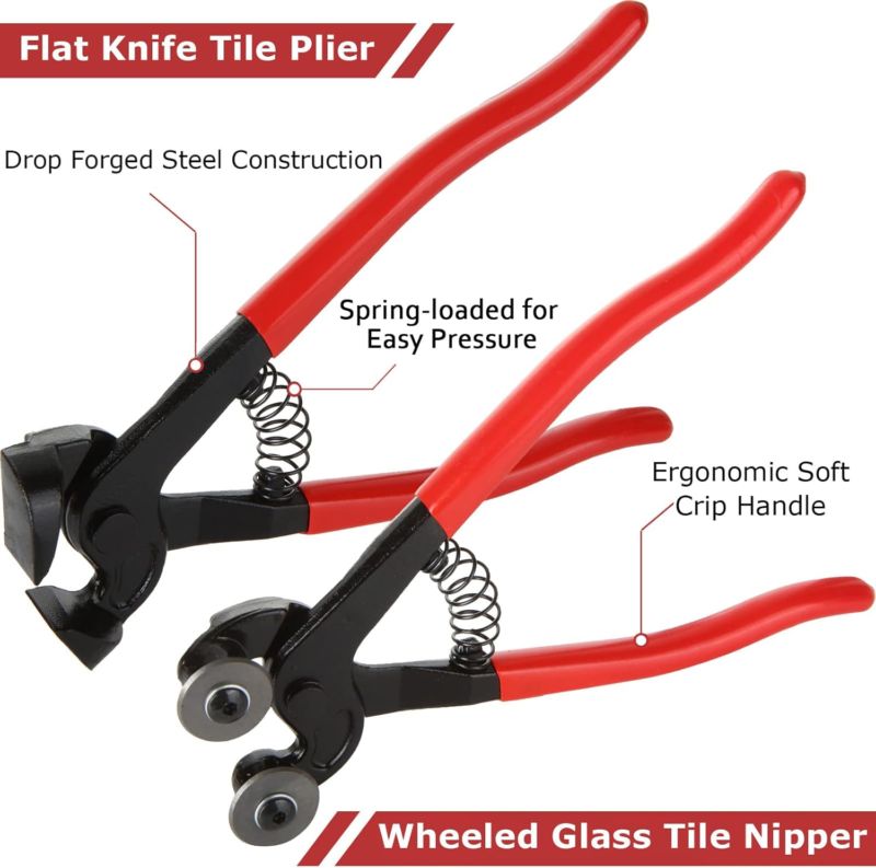 2Pcs Glass Tile Nippers Set, Ceramic Tile Nipper & Wheeled Glass Mosaic Nipper, Glass Running Plier with Double Knife Wheel, Ceramic Tile Cutting Shapping Plier, Flat Knife Tile Pliers, Red - Amazon.com
