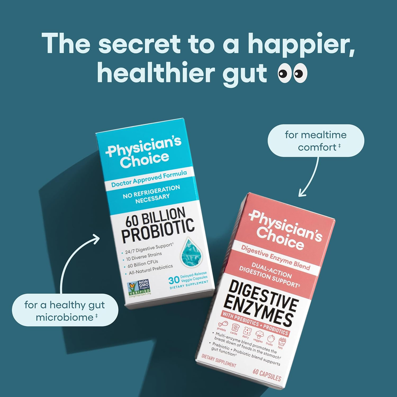 Physician's Choice Probiotics 60 Billion CFU - 10 Strains + Organic Prebiotics - Immune, Digestive & Gut Health - Supports Occasional Constipation, Diarrhea, Gas & Bloating - for Women & Men - 30ct : Health & Household