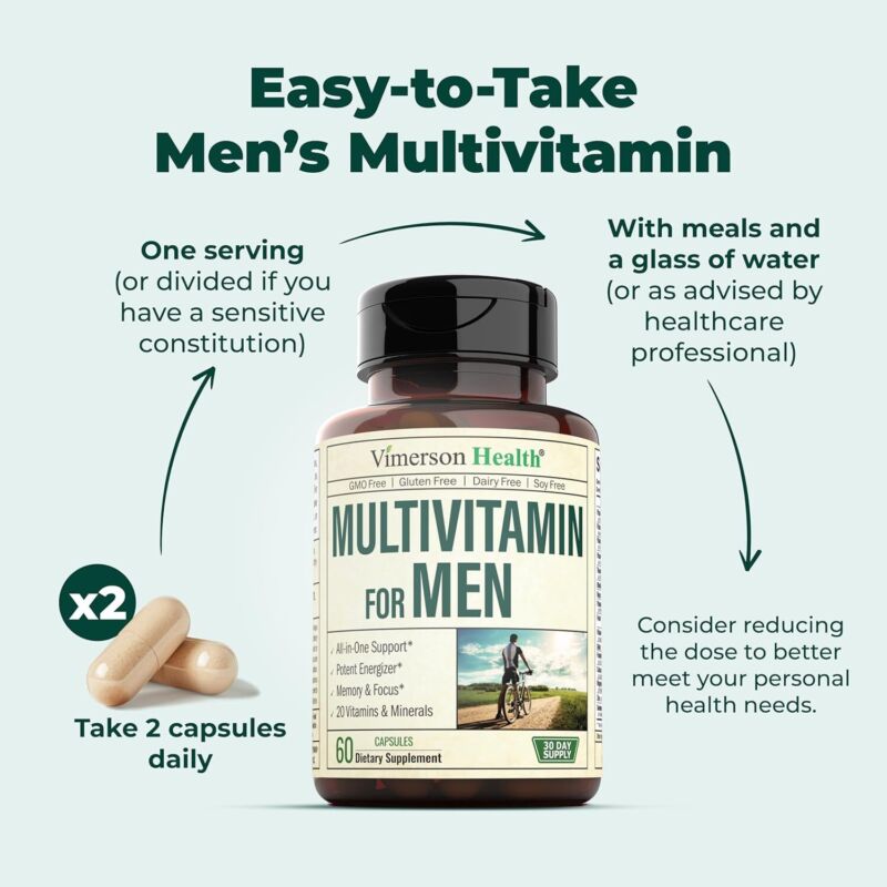 Multivitamin for Men with Vitamin A C D E B12 Zinc Energy Focus Health 60 Capsul