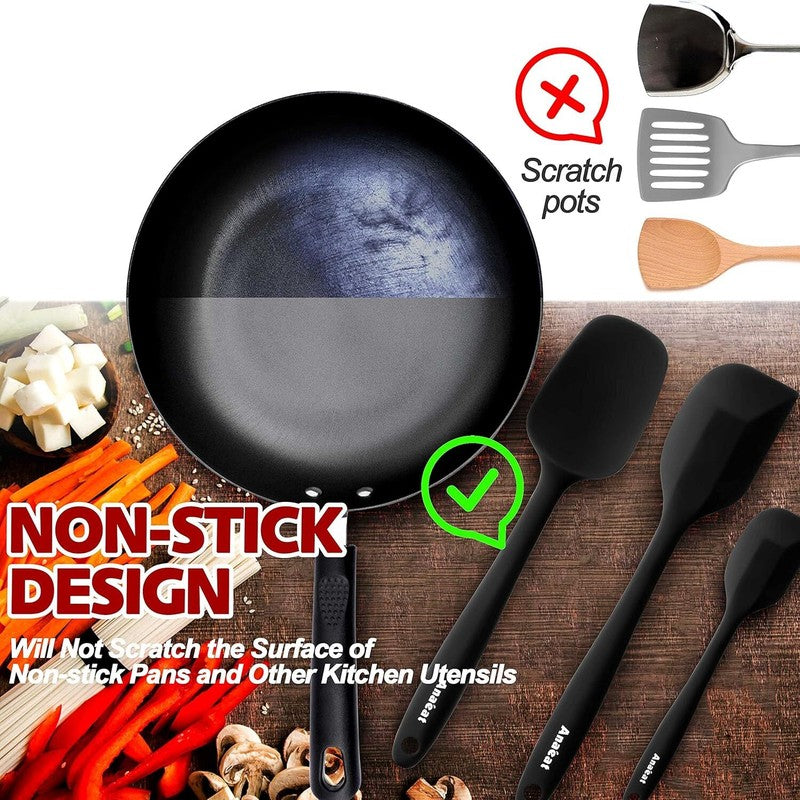 Anaeat Silicone Spatula Set of 5 - Seamless One-Pieces Design, Non-Stick Rubber Spatulas Kitchen Scraper Flexible for Easy Baking, Cooking, Scraping & Mixing, Heat Resistant & Dishwasher Safe: Home & Kitchen