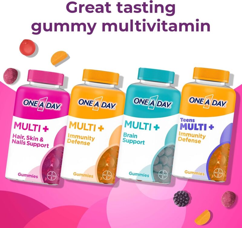 ONE A DAY Multi+ Hair, Skin & Nails, Multivitamin + Boost of Support for Healthy Hair, Skin & Nails with Biotin and Vitamins A, C, E & Zinc ,Gummy 120 Count (2 Month Supply) : Health & Household