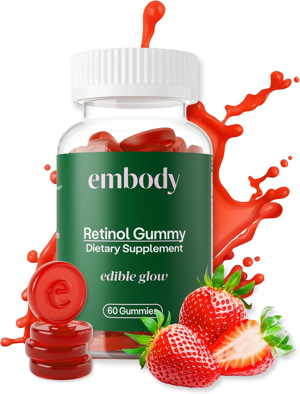 Embody: 60 Skin Gummies Multivitamin Retinol Gummy | Vitamin A Supplement for Anti-Aging, Glowing, Youthful & Clear Skin | Strong Hair & Nails with Biotin, Vitamin C, B12 & Zinc : Health & Household