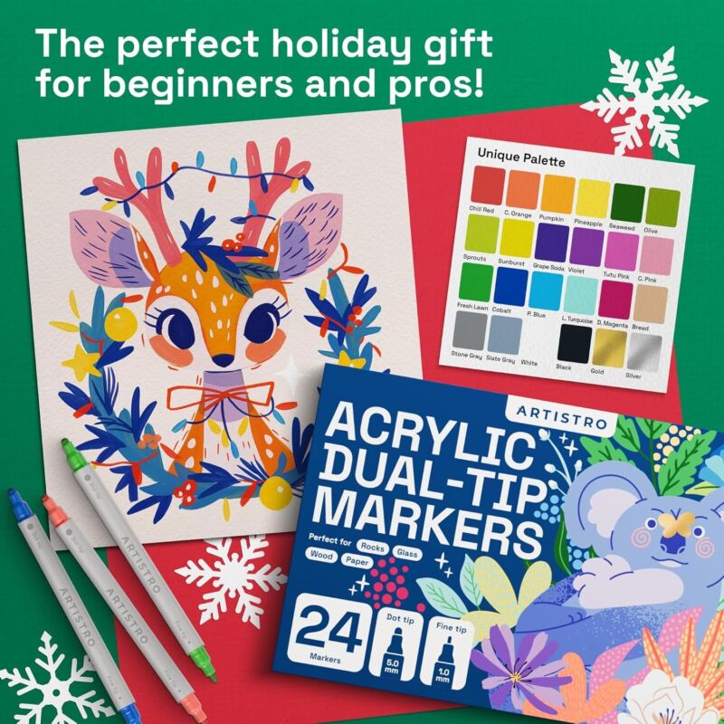 ARTISTRO 24 Dual Tip Acrylic Paint Markers, Acrylic Paint Pens, Fabric Markers for Textile, Rock, Glass, Wood, Paper, Ceramic, Canvas DIY Art Supplies Kit for Kids and Adults (Dual Tip Dot + Fine, 24) : Arts, Crafts & Sewing