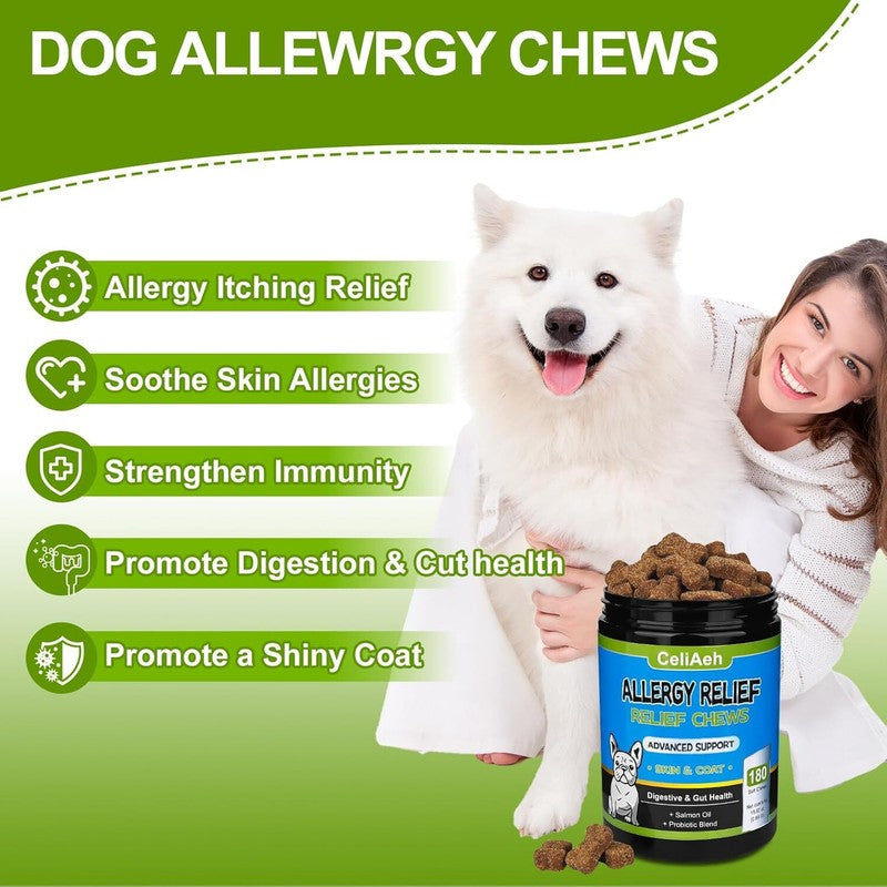 Dog Allergy Itch Relief Chews Anti Itch Immune Treats with Probiotics and Colostrum for Dry Skin Licking Seasonal Allergies Skin & Coat Supplement, Immunity Omega 3 6 9 Fish Salmon Oil : Pet Supplies