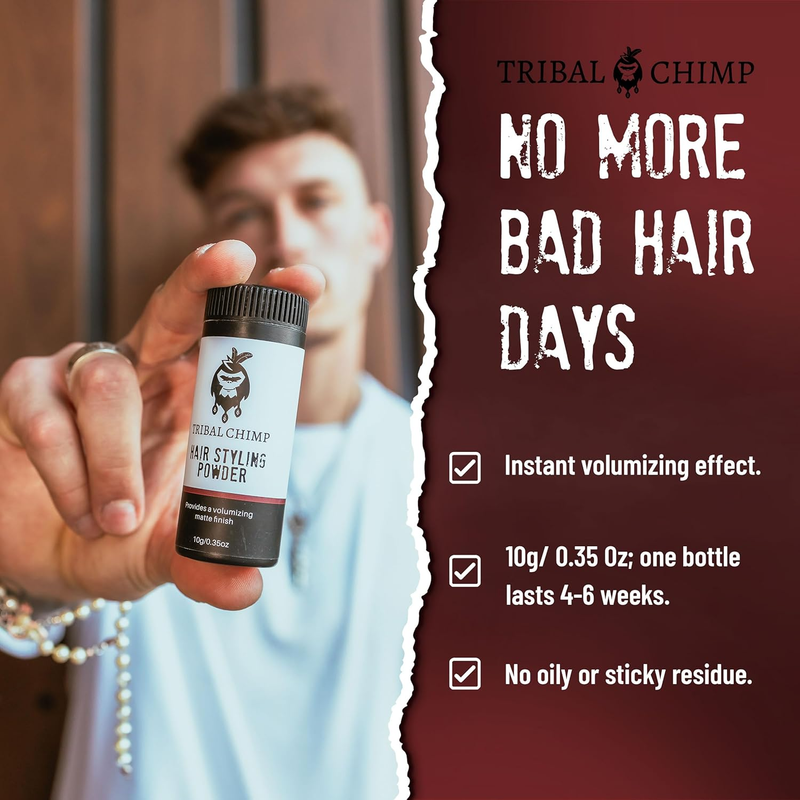 Tribal Chimp Hair Styling Powder for Men & Women – Hair Volumizer & Texture Powder for All Hair Types with Matte Finish – 24H Invisible Hold, Adds Volume & Texture, Non-Sticky and Smells Great – 10g : Beauty & Personal Care