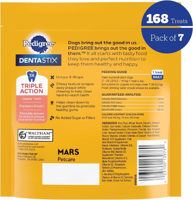 Pedigree Dentastix Toy & Small Breed Dog Treats, Beef Flavor, 24 Treats (Pack of 7)