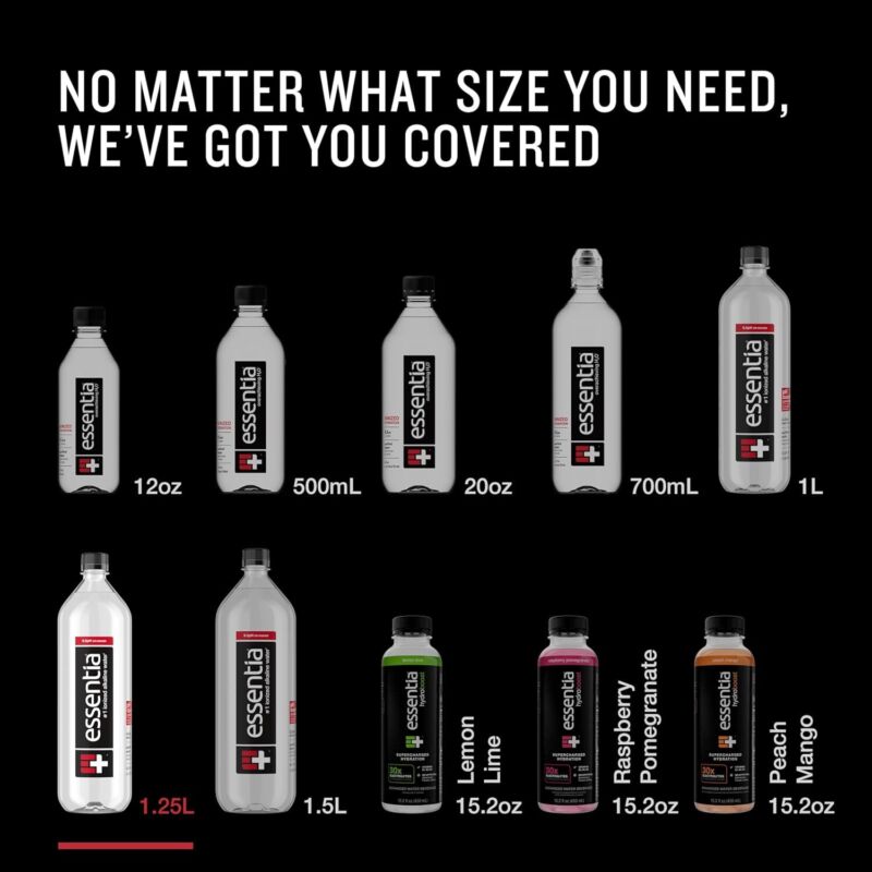 Essentia Water LLC , 99.9% Pure, Infused with Electrolytes for a Smooth Taste, pH 9.5 or Higher; Ionized Alkaline Water, Black, 42.3 Fl Oz (Pack of 12) : Grocery & Gourmet Food