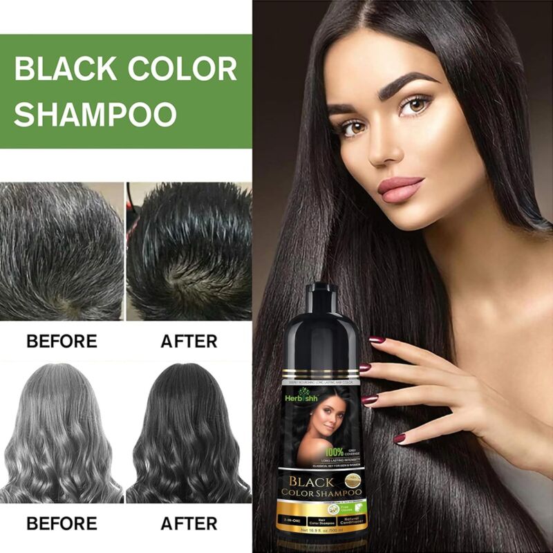 Herbishh Hair Color Shampoo for Gray Hair – Magic Hair Dye Shampoo – Colors Hair in Minutes–Long Lasting–500 Ml–3-In-1 Hair Color–Ammonia-Free (Black) : Beauty & Personal Care