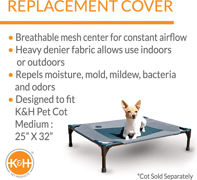 K&H Pet Products Dog Cot Replacement Cover, Designed to fit K&H Medium Pet Cots (Sold Separately), Indoor Outdoor, Breathable Cooling Mesh Center, Machine Washable - Medium 32 X 25in Gray : Pet Supplies