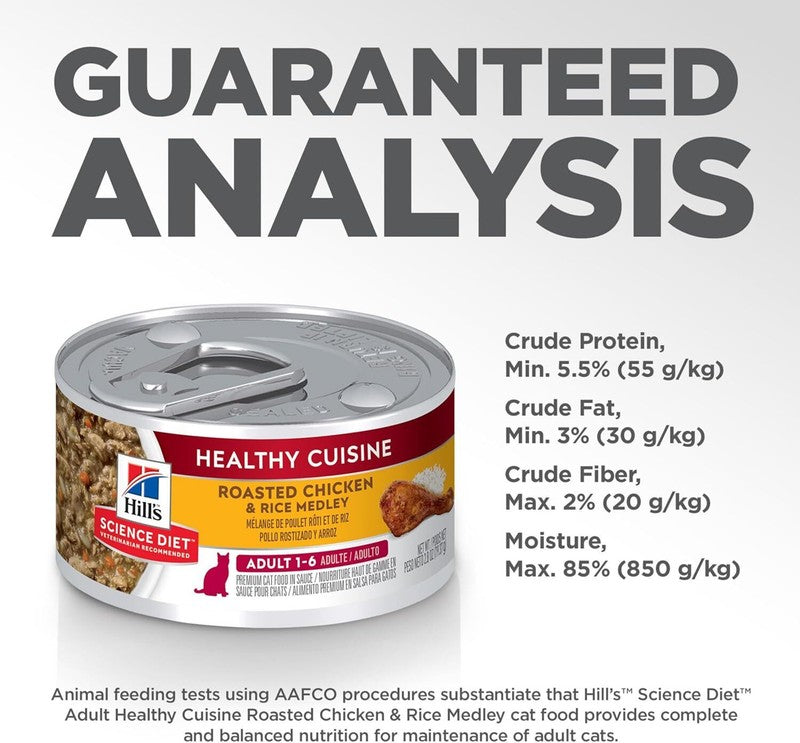 Hill's Science Diet Healthy Cuisine, Adult 1-6, Great Taste, Wet Cat Food, Roasted chicken & Rice Stew, 2.8 oz Can, Case of 24 : Pet Supplies
