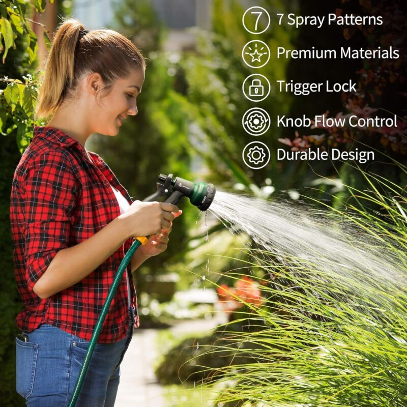 AUTOMAN-Garden-Hose-Nozzle, ABS Water Spray Nozzle with 7 Adjustable Watering Patterns, Slip Resistant for Watering Plants, Lawn& Garden, Washing Cars, Cleaning, Showering Pets & Outdoor Fun. : Patio, Lawn & Garden