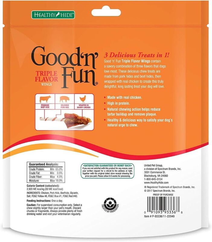 Good ‘n’ Fun Triple Flavor Wings Chews for All Dogs, 8 Ounces, Treat Your Dog to Long-Lasting Chews Made with Chicken, Beef Hide and Pork Hide