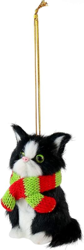 Ornativity Christmas Mini Cat Ornament - Furry Black Kitty Kitten with Scarf Xmas Holiday Tree Hanging Decoration 3" : Home & Kitchen