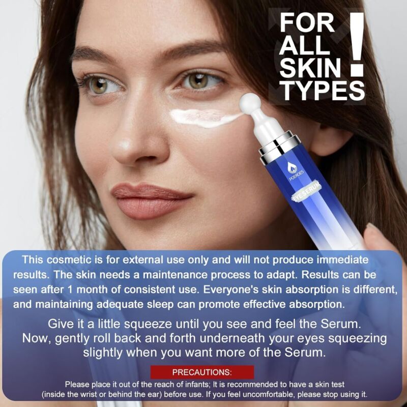 Poeroes Eye Serum with 8% Caffeine 8% Retinol Hyaluronic Acid Niacinamide peptides for Puffy Bags Fine Lines Dark Circles Wrinkles, Under Eye Cream with 360° Roller Massage Ball, 0.5 fl. oz : Beauty & Personal Care