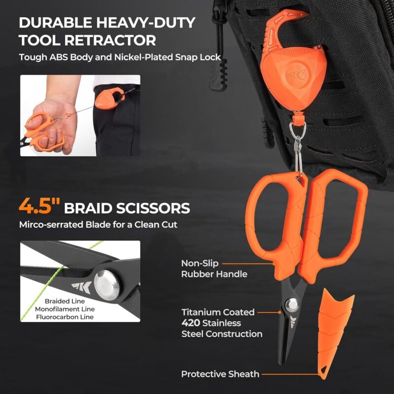 KastKing SteelStream 6pc Fishing Tool Kit - Corrosion Resistant Fishing Pliers with Lanyard, Fillet Knife, Floating Fish Lip Gripper, Fishing Braid Scissors, Tool Retractor, Fishing Gifts for Men : Sports & Outdoors