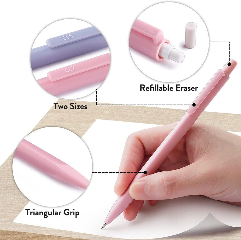 Four Candies Cute Mechanical Pencil Set, 6PCS Pastel Mechanical Pencils 0.5 & 0.7mm with 360PCS HB Pencil Leads, 3PCS Erasers and 9PCS Eraser Refills, Aesthetic Mechanical Pencils for Girls Writing : Office Products