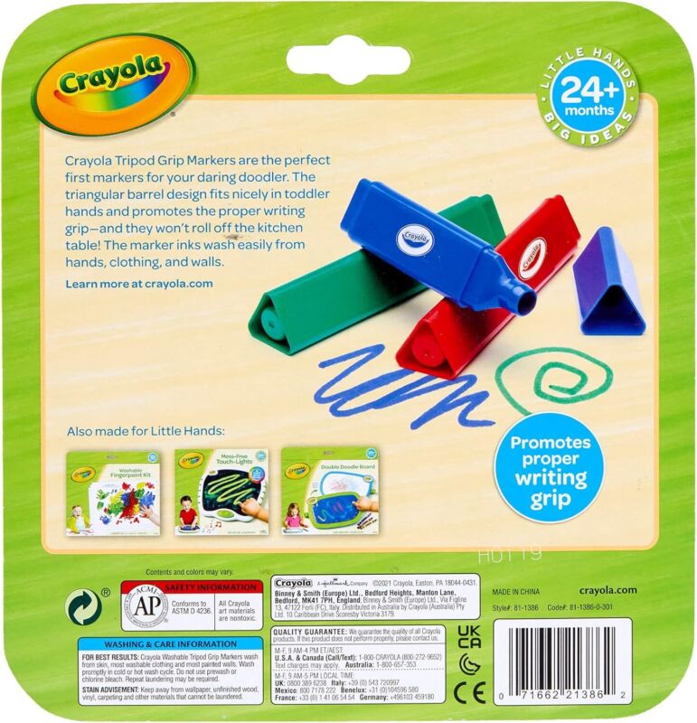 Crayola Triangle Toddler Markers (8ct), Easy Grip Washable Markers for Toddlers, Arts & Crafts Supplies, Coloring for Young Kids, Nontoxic : Toys & Games