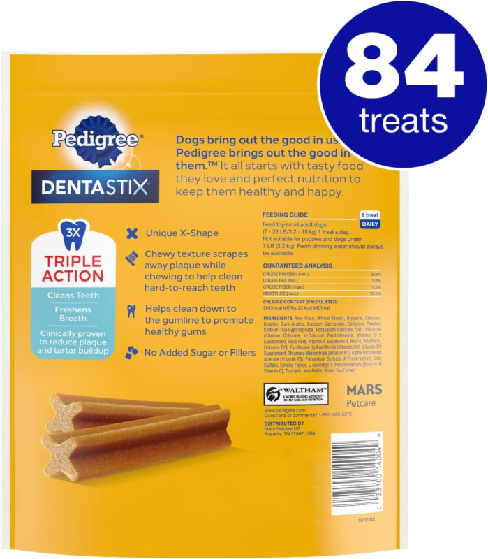 Pedigree Dentastix Toy & Small Breed Dog Treats, Original With Real Chicken, 17.7 oz. Bag (84 Treats)