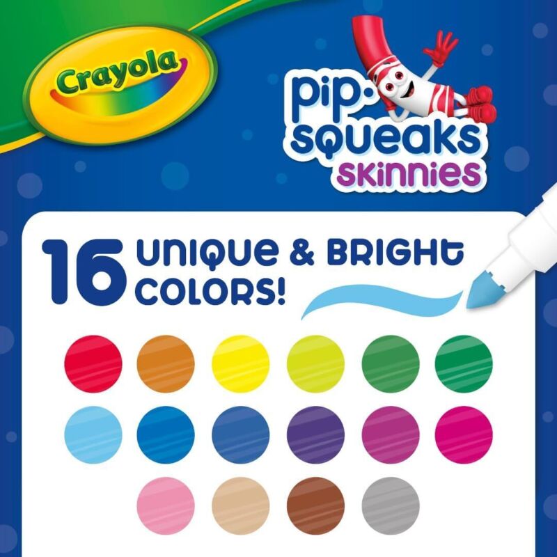 Crayola Pip Squeaks Skinnies Washable Marker Set (16ct), Mini Markers for Toddlers, Thin Coloring Markers for Kids, Toddler Easter Basket Essentials : Toys & Games