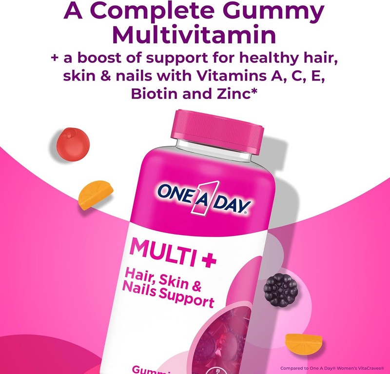 ONE A DAY Multi+ Hair, Skin & Nails, Multivitamin + Boost of Support for Healthy Hair, Skin & Nails with Biotin and Vitamins A, C, E & Zinc ,Gummy 120 Count (2 Month Supply) : Health & Household