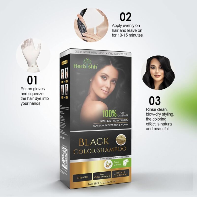 Herbishh Hair Color Shampoo for Gray Hair – Magic Hair Dye Shampoo – Colors Hair in Minutes–Long Lasting–500 Ml–3-In-1 Hair Color–Ammonia-Free (Black) : Beauty & Personal Care
