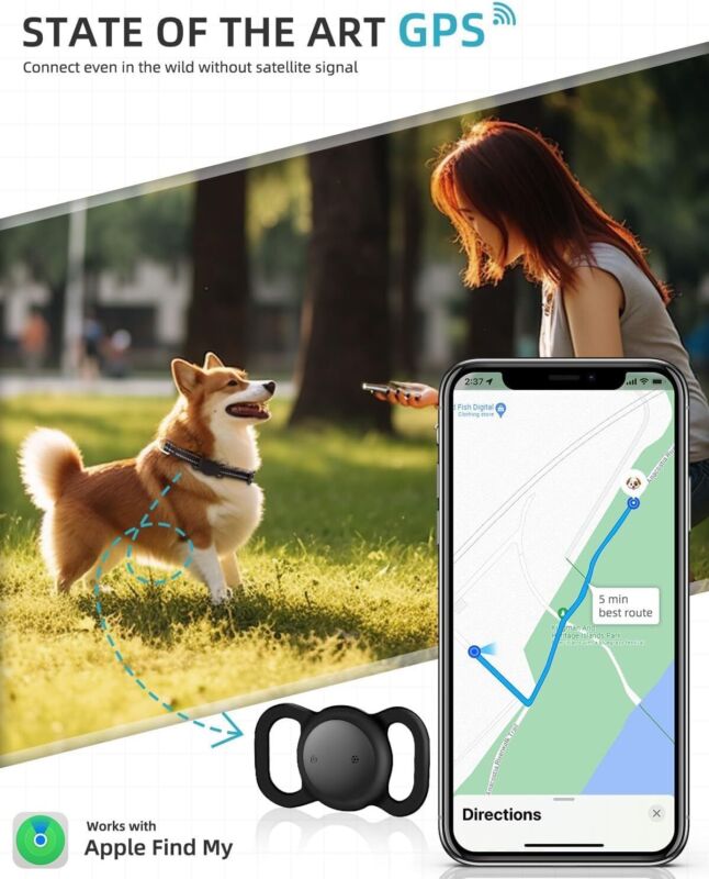GPS Tracker for Dogs & Cats Apple Find My No Fee Anti-Lost Pet Finder Tag