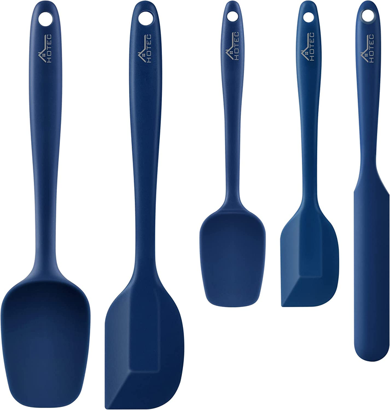 HOTEC Food Grade Silicone Rubber Spatula Set Kitchen Utensils for Baking, Cooking, and Mixing High Heat Resistant Non Stick Dishwasher Safe BPA-Free Classic Blue Set of 5: Home & Kitchen