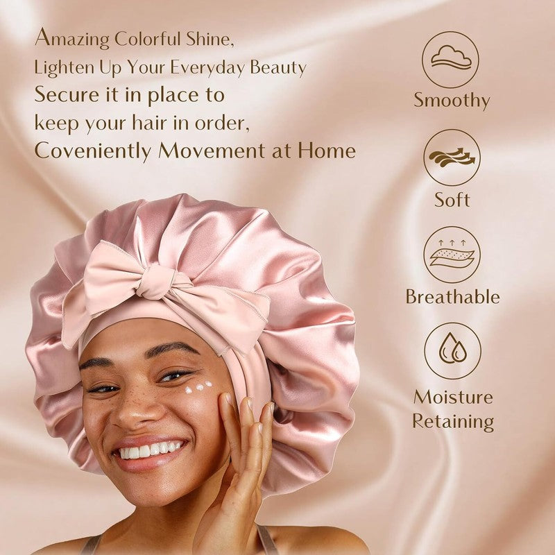 YANIBEST Silk Bonnet for Sleeping Women Satin Bonnet Double Layer Satin Lined Hair Bonnet with Tie Band Curly Hair Blush Pink Mom : Beauty & Personal Care