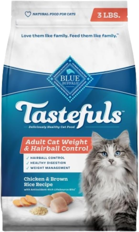Blue Buffalo Tastefuls Weight & Hairball Control Natural Dry Food for Adult Cats, 3-lb. Bag : Pet Supplies