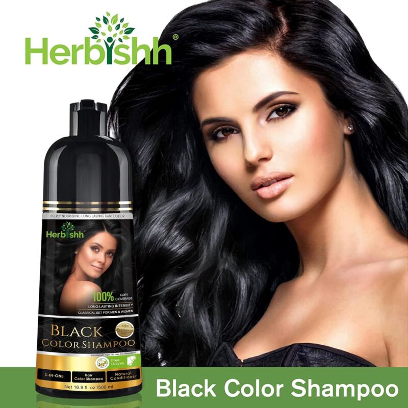 Herbishh Hair Color Shampoo for Gray Hair – Magic Hair Dye Shampoo – Colors Hair in Minutes–Long Lasting–500 Ml–3-In-1 Hair Color–Ammonia-Free (Black) : Beauty & Personal Care