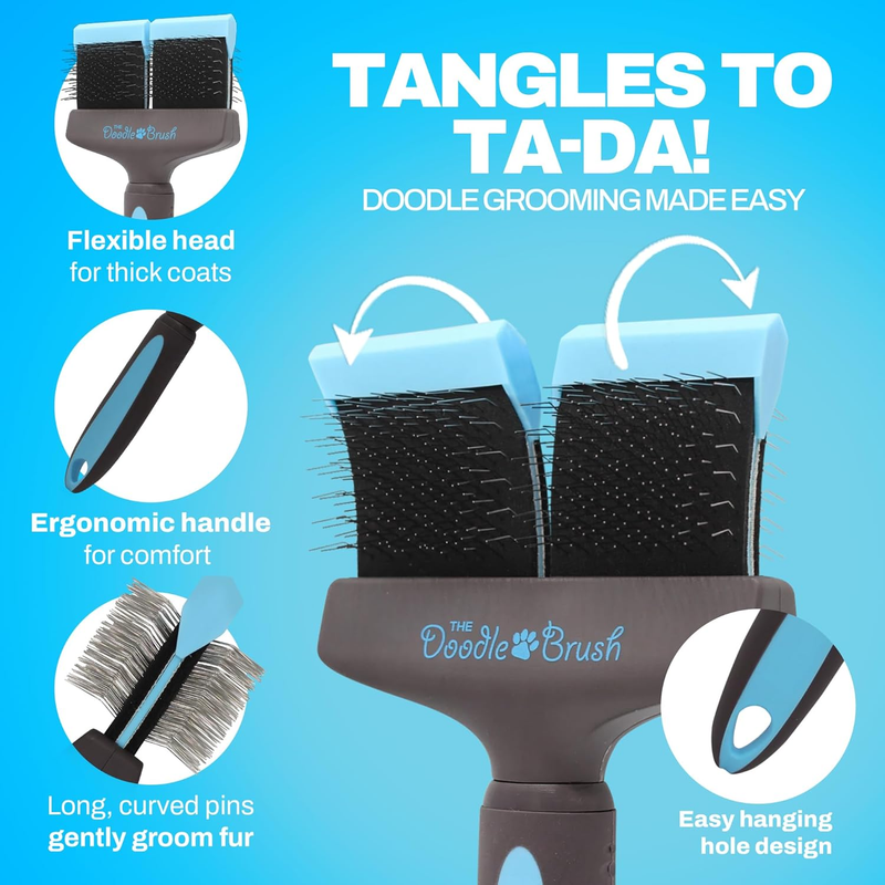 The Doodle Brush - Doodle Dog Brush, Cockapoo Goldendoodle Dog Slicker Brush, Poodle, Detangling Dog Brush, Long Haired Dog Brush (Double Head) : Pet Supplies