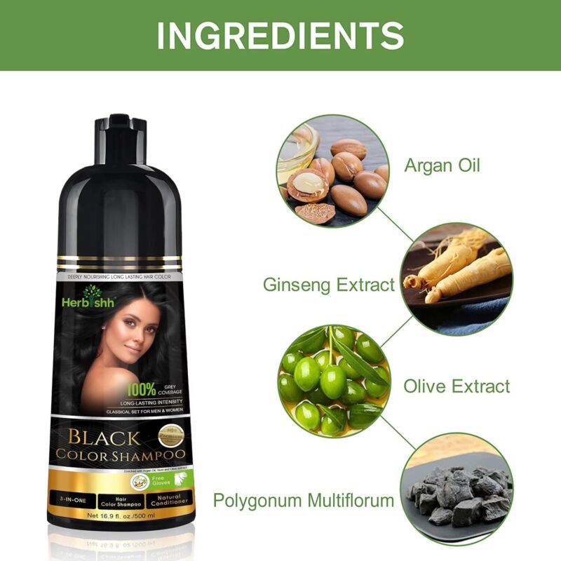 Herbishh Hair Color Shampoo for Gray Hair – Magic Hair Dye Shampoo – Colors Hair in Minutes–Long Lasting–500 Ml–3-In-1 Hair Color–Ammonia-Free (Black) : Beauty & Personal Care
