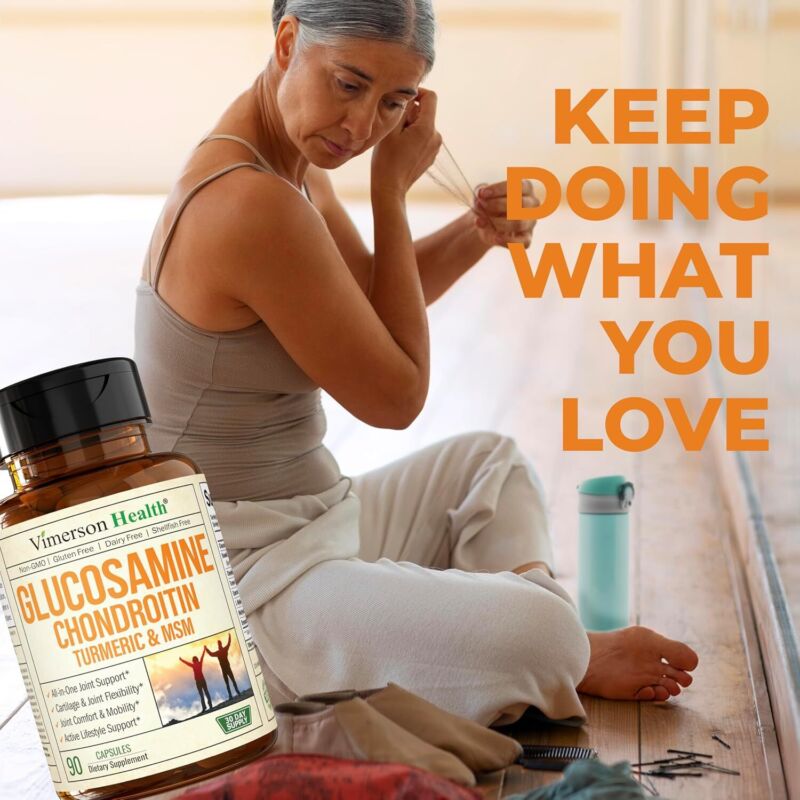 Glucosamine Chondroitin MSM and Turmeric Supplement - Joint Support Supplement for Women & Men with Boswellia & Glucosamine Sulfate 1500 mg. Used for Cartilage & Joint Health & Flexibility 90 Capsules : Health & Household