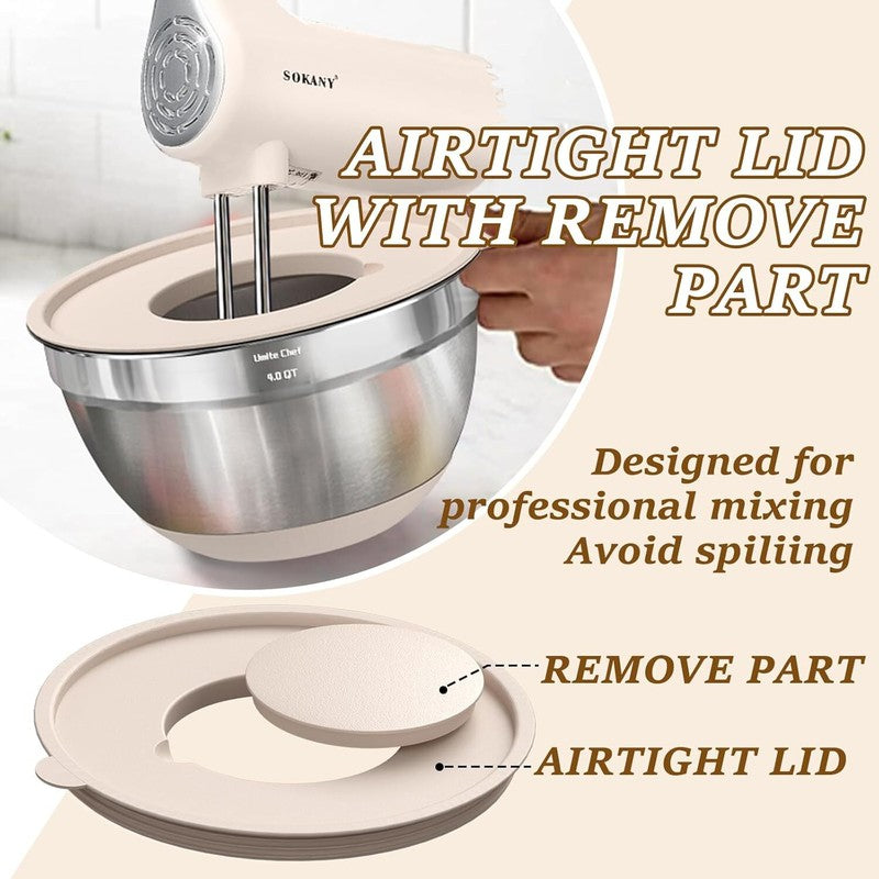 Umite Chef Mixing Bowls with Airtight Lids Set, 8PCS Stainless Steel Khaki Nesting Bowls with Grater Attachments, Kitchen Bowls with Non-Slip Bottoms, Size 5, 4, 3.5, 2, 1.5QT for Mixing & Serving: Home & Kitchen