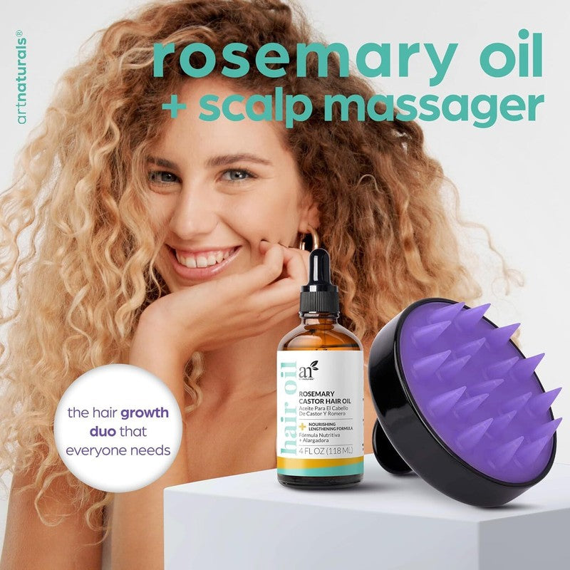 ArtNaturals Organic Rosemary & Castor Hair Growth Oil + Scalp Massager Set – Hair Styling Oils for Dry, Itchy Scalp, Thickening & Hydration - Scalp Oil Products For Damaged Hair & Split Ends – 4.0 oz : Beauty & Personal Care