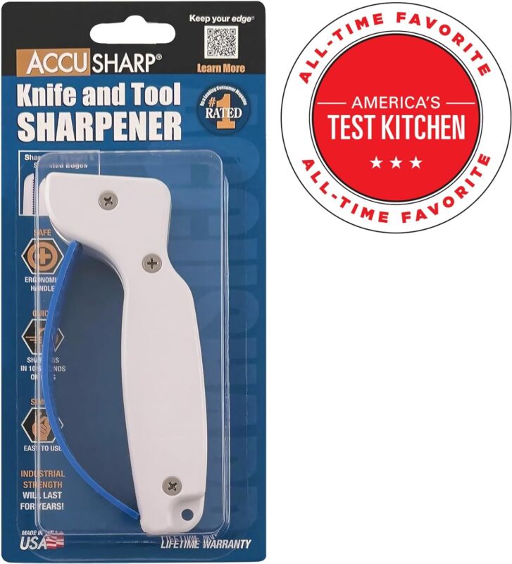 AccuSharp Knife Sharpener, Ergonomic Comfortable Handle, Compact & Easy to Use, Restore and Hone Straight & Serrated Knives, White : Home & Kitchen