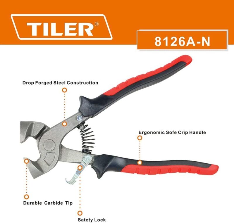TILER 2-Piece Tile Nippers Set Glass Mosaic & Ceramic Cutter with Soft-Grip Hand