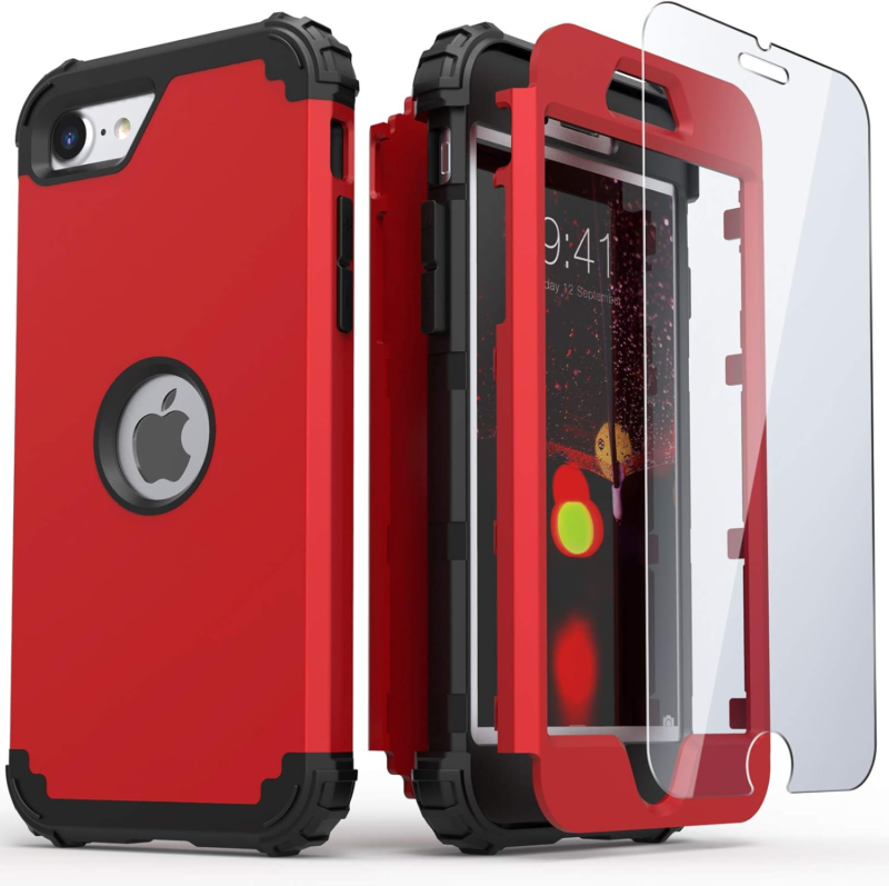 IDweel for iPhone SE 2020 Case with Screen Protector,Case for iPhone SE 2022, Sturdy 3 in 1 Shock Absorption Slim Fit Heavy Duty Hard PC Cover Soft Silicone Bumper Full Body Case,Red : Cell Phones & Accessories